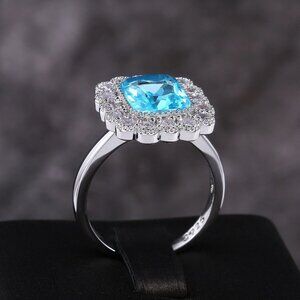New Womens Mineral Cut Aquamarine Halo Ring New